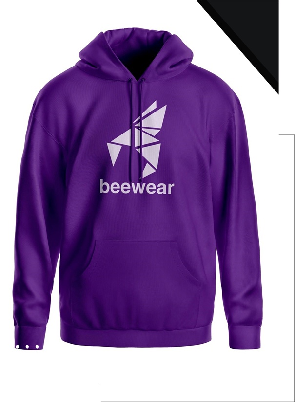 Purple hoodie with a geometric bear logo